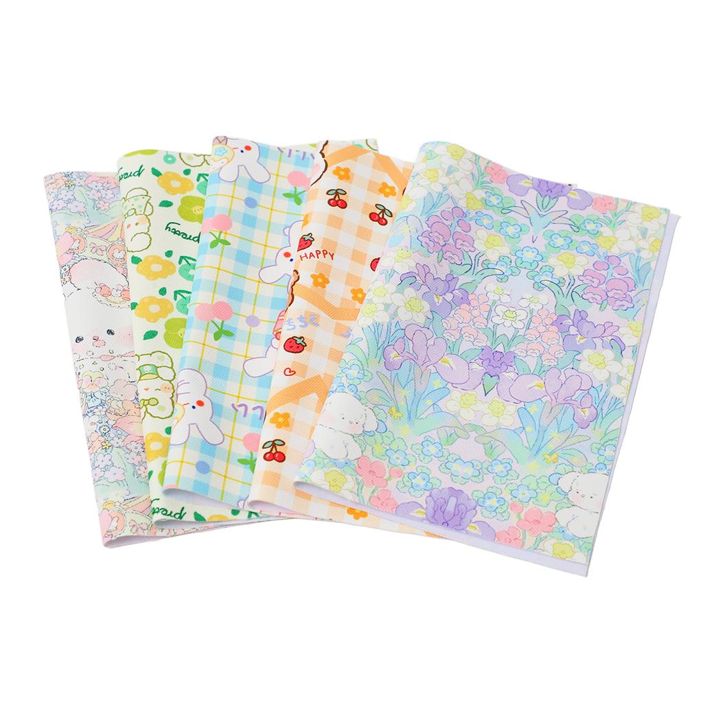 5 Pcs Sewing Fabric Cute Cartoon Pattern Waterproof Anti Fading Soft Touch DIY Quilting Cloth for Tablecloth Bag