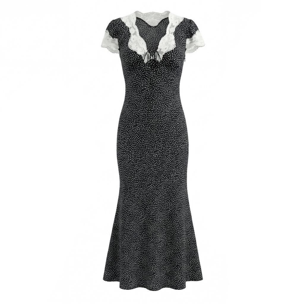 European and American style new women's fashionable French lace polka dot elegant dress