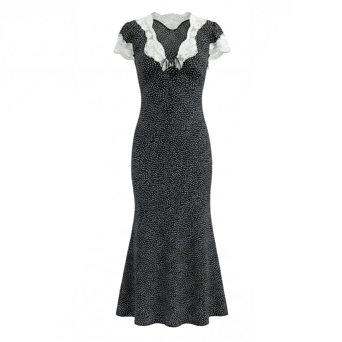 European and American style new women s fashionable French lace polka dot elegant dress S