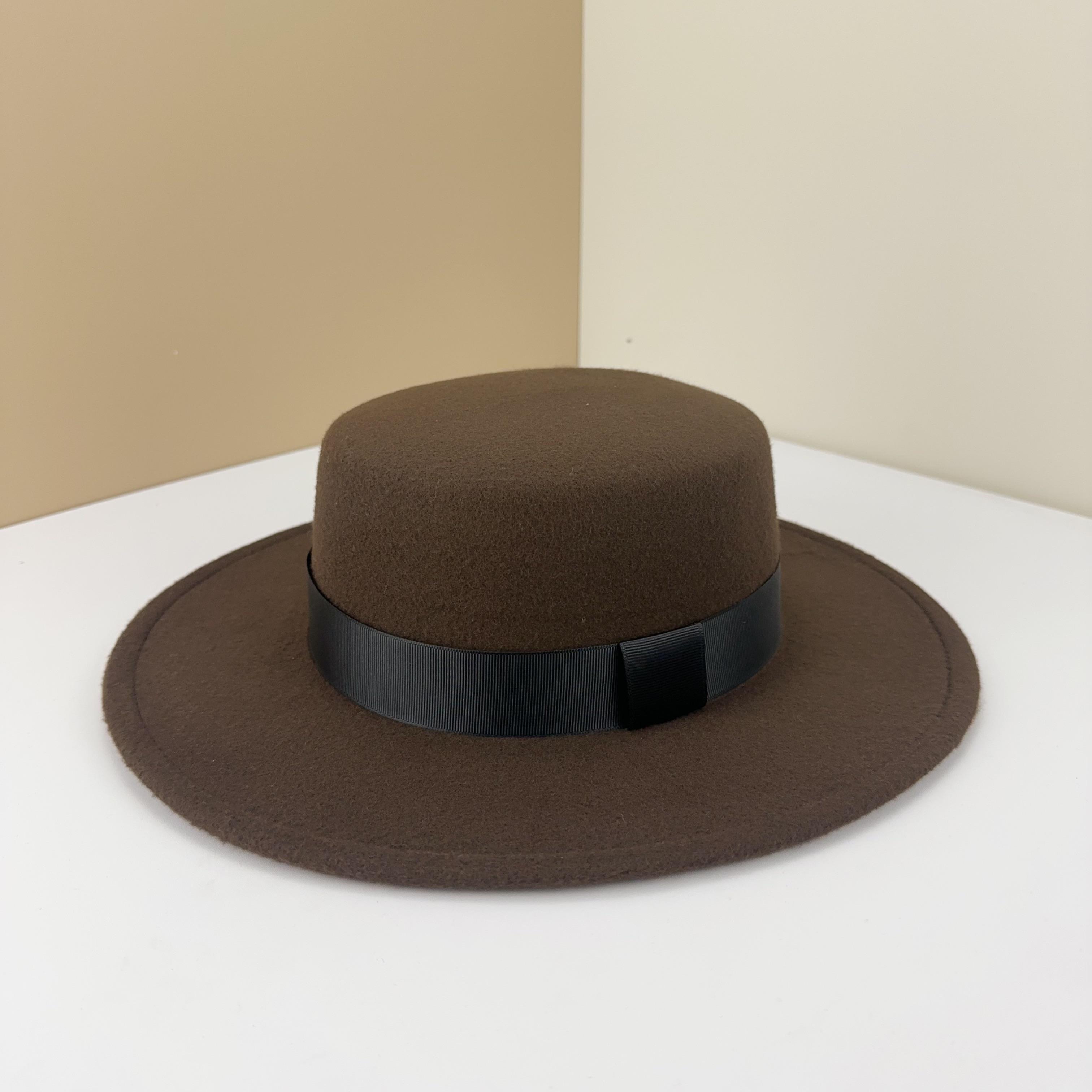 

Цилиндрическая шляпа британская черная шляпа с плоским верхом Hepburn Gentleman Jazz Hat Flat Brim Woolen Wide Brim Мужские и женские шляпы Adjustable M (56-58cm) кофейный