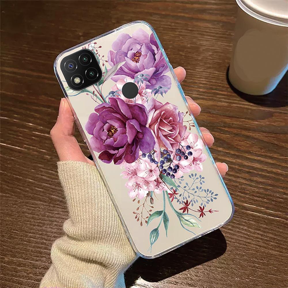 Transparent Clear For Xiaomi Redmi 9C 9 9A 9T 10A Cover Silicone Rose Flower Oil Painting Lavender Phone Case For Redmi9C NFC