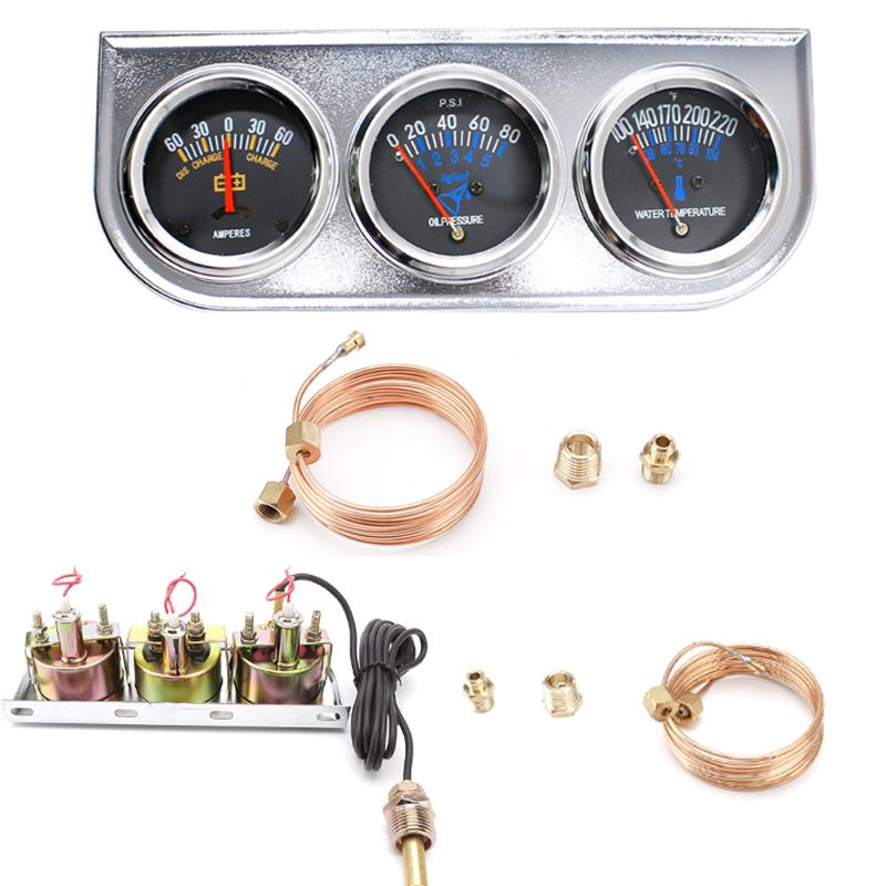 Universal 2inch 52mm Triple Gauge Set, Oil Pressure Gauge Water Temp Temperature Ammeter Car Auto 3 Gauges Cluster Set kit