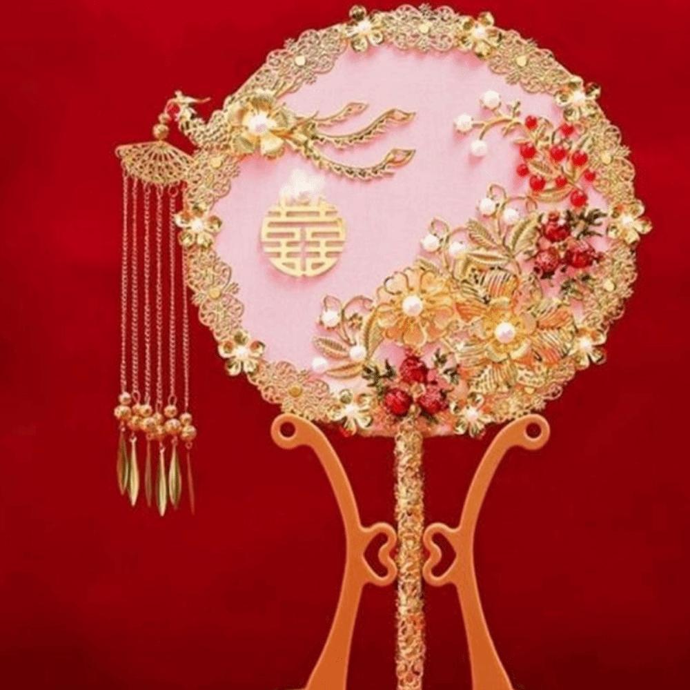 Handmade Bride Group Fan Vintage Decorative Fan Traditional Hanfu Fan  Photography