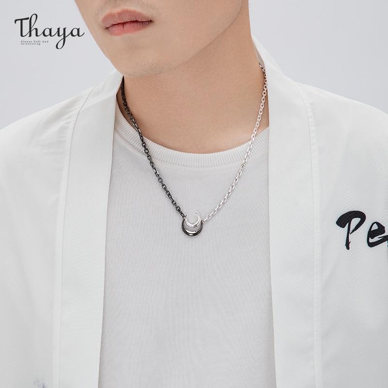 Thaya Corrente de Elo Colares Românticos Femininos Colares com Pingente de Estrela e Lua Gargantilha Design Original Adorável Joias Finas Para CasalCorrente Fofa