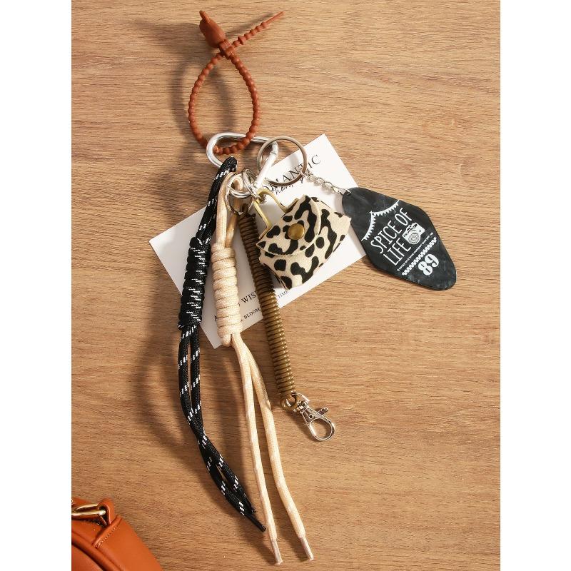 Style Fashion Leather Leopard Print Small Bag Braided Rope Bag Pendant Lanyard Premium Mobile Phone Pendant