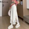 Elegant Fashion Autumn Winter Women Midi A-Line Skirt High Waist Beige Black Knitting Skirt Feminine Embroidery Lace Split Chic Skirt