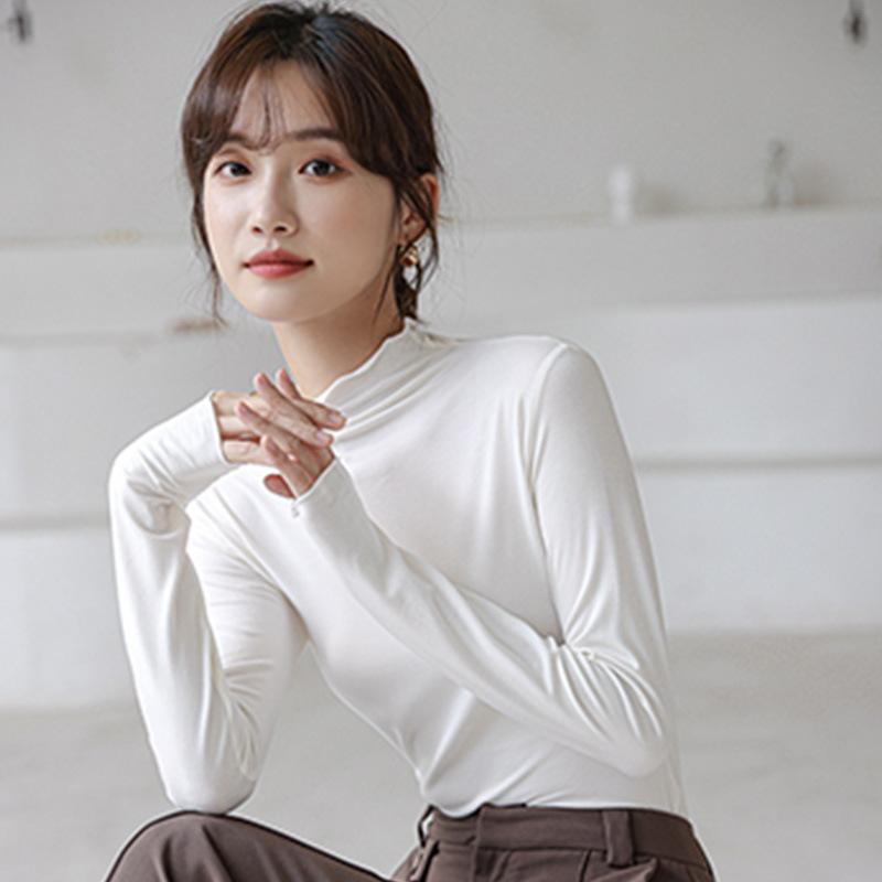 

Весна и Осень Новая Футболка с Полувысоким Воротником Женская с Длинным Рукавом Зимняя Корейская Версия Тонкая Средний Воротник Внутри M белый