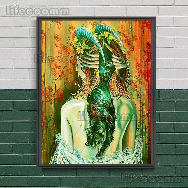 Gotycka Konstelacja Wiedźma Surrealistyczny Wydruk Sztuki Czaszki Dekoracja Ścienna Sztuka Płótno Malowanie Wystrój Domu Straszny De Wicca Plakat Wydruk Bez Ramki