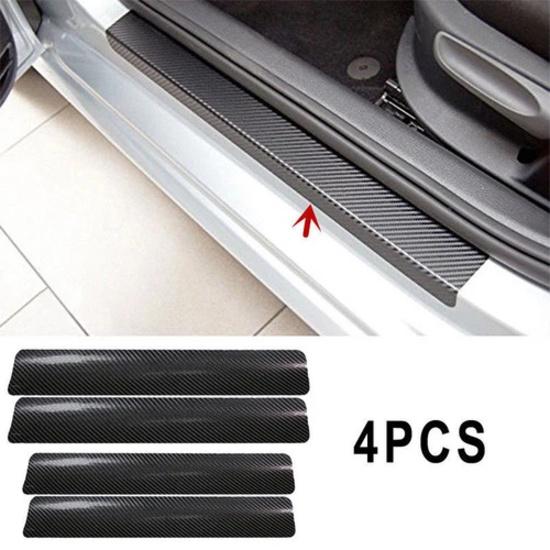 4PCS Carbon Fiber Car Door Plate Sill Scuff Cover Anti Scratch Sticker Protector
