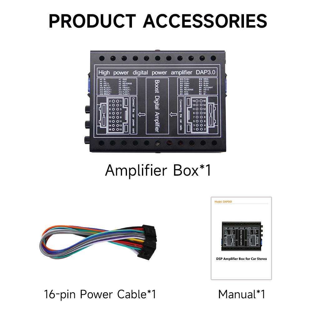 16 Pin Amplifier Box For Aftermarket Android Car Radio Stereo Navi Unit 4CH*50W