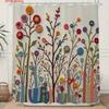 Bunter handbemalter Stil Blumen Duschvorhang 3D Digitaldruck auf weißem Hintergrund Polyester Badezimmervorhang mit Haken
