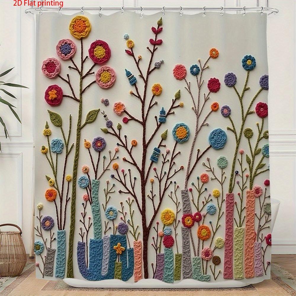 

Красочная Шторка для душа с цветами в ручной росписи 3D Цифровая печать на белом фоне Полиэстеровая Шторка для ванной с крючками 90X180cm(35x70in)