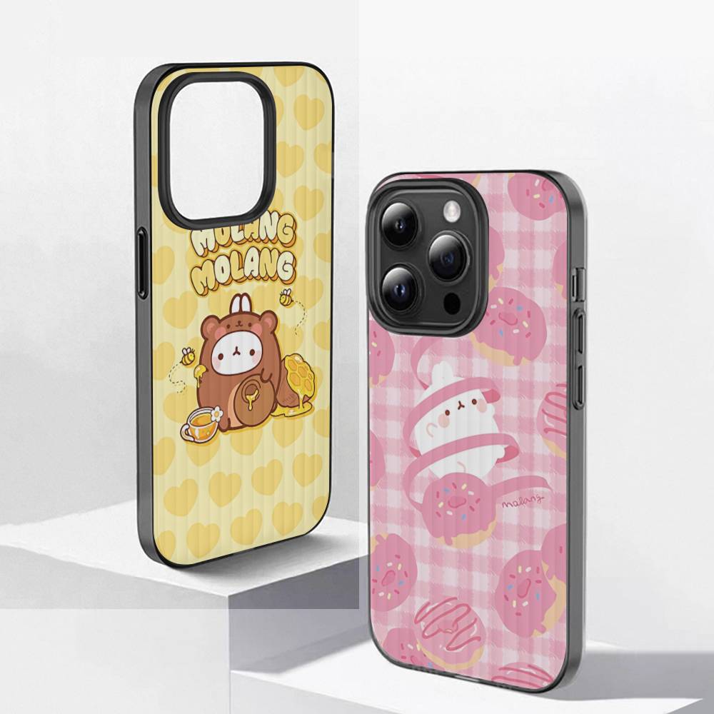 Kawaii Niedliches Kaninchen M-MolangS Anime Für IPhone 17 16 15 Plus Pro Max 12 14 Plus 11 13 Welle Geriffelt Streifen Funda Handyhülle