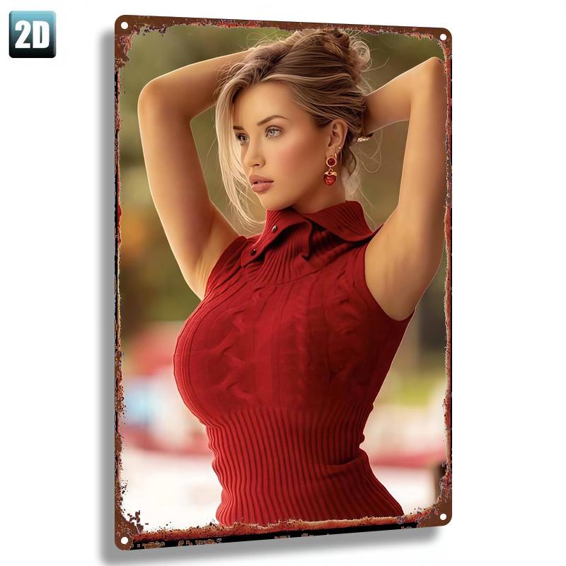 

D PC Sexy Red Dress Lady Metal Sign xin for Bathroom Bar Garage Wall Art 20x30cm（7.8x11.8inch）