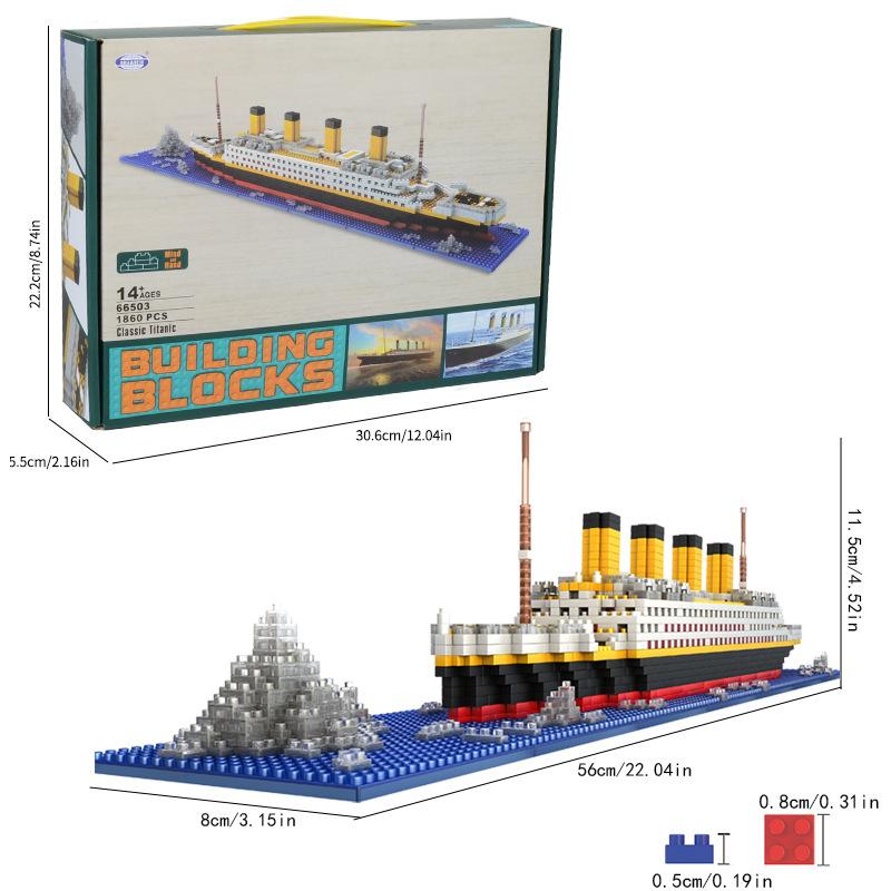 

Титаник Мелкие строительные блоки Миниатюрные алмазные частицы, Детская развивающая игрушка для самостоятельной сборки Корабль