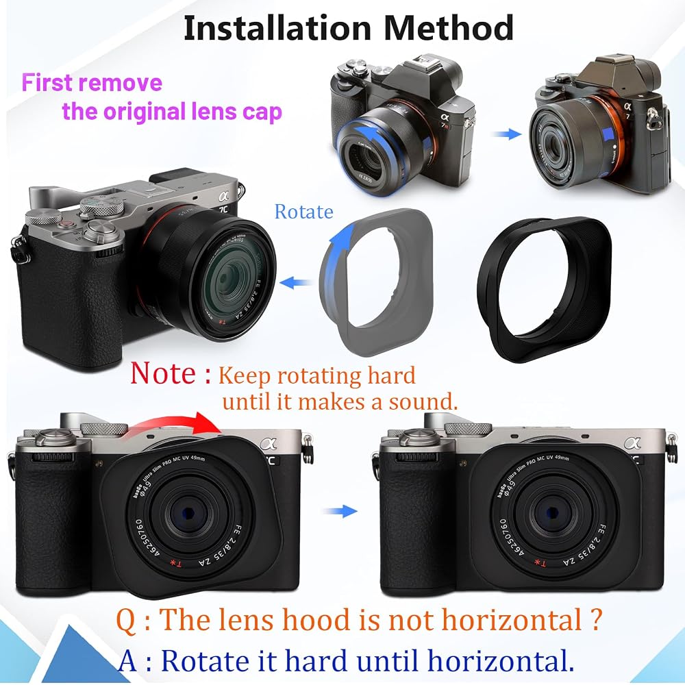 Haoge LH-RX1 Square Metal Bayonet Lens Hood Shade for Sony Carl Zeiss Sonnar T* and FE 35mm F2.8, 55mm F1.8 ZA, and FE 24mm F1.8 ZA lenses