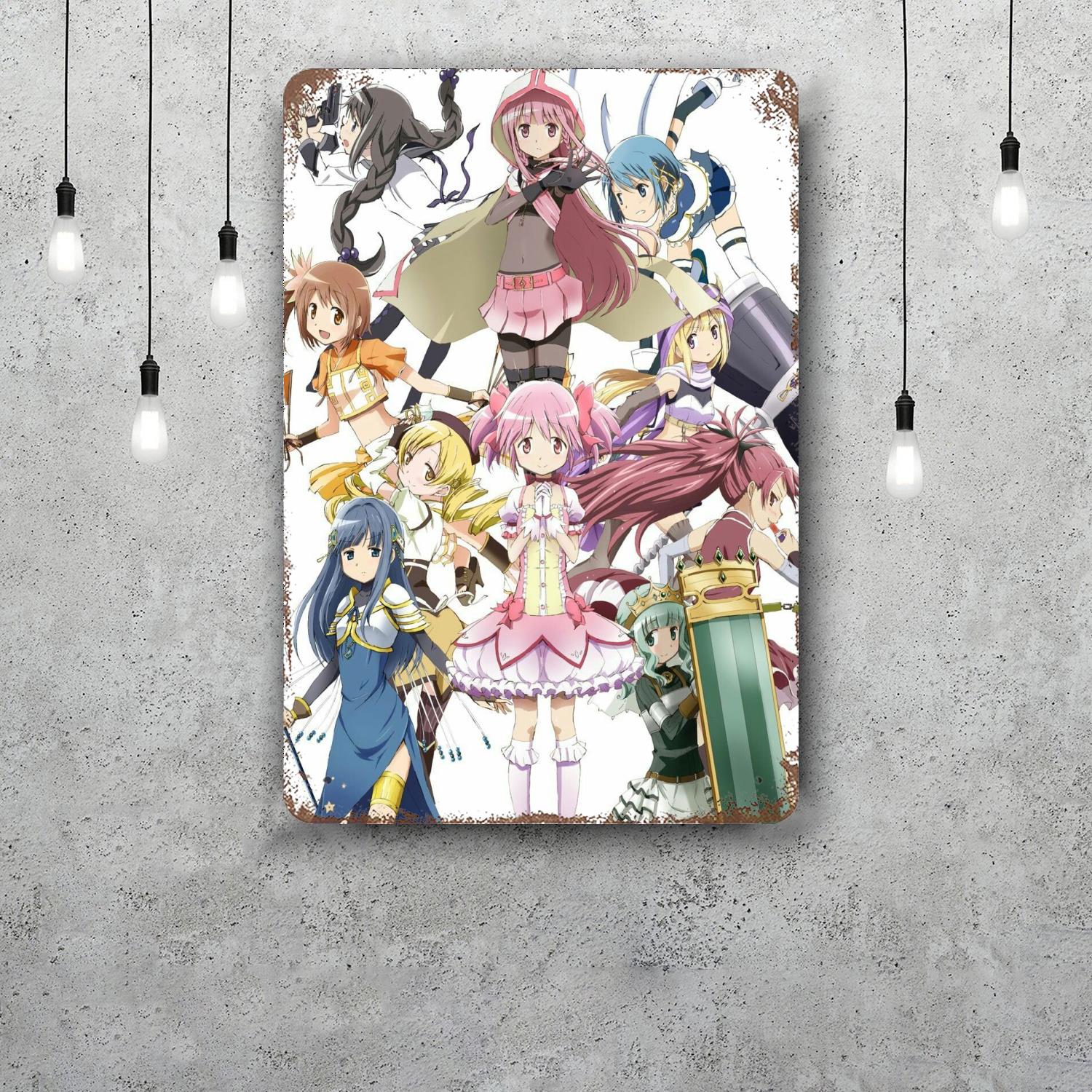 

madoka magica Ретро Винтажная Жестяная Вывеска Постер Декоративная Табличка Металлическая Пластина Настенный Декор 20x30cm（7.8x11.8inch）