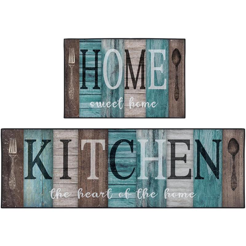 Kitchen Carpet Comfort Blue-green Mat Vintage Farmhouse Design Style Long Rug for Kitchen Home Decoration Alfombra De Cocina