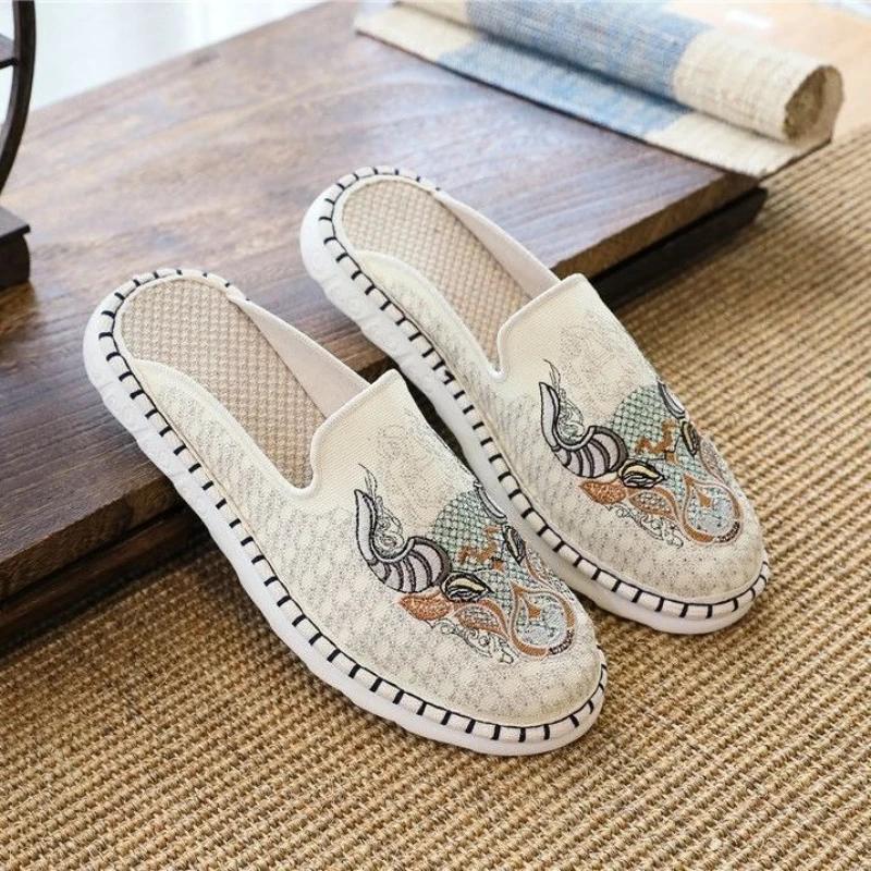 Fashion Outdoor Half Shoes Slippers for Men Genuine Leathe Mules Elegant Fun Designer Luxury Low Price Trend 2025 Original Summer Sale