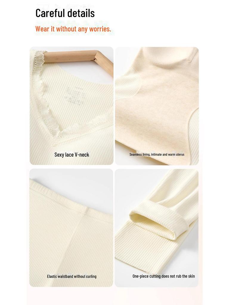 Damen Nahtlose Warme Samt Herbst Unterwäsche Hose mit Brustpolster - Kaschmirseide, Verdickt für Zusätzliche Wärme