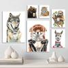 Funny Animal Tiger Owl Dog Cat Drinking Coffee Poster Canvas Painting Llama Latte Coffee Art Picture For Coffee Shop Decoration