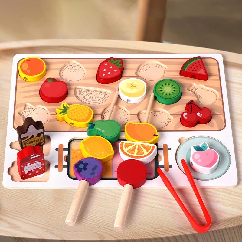 Montessori Holzspielzeug für Kinder Obstspieß Zuordnungsperlen Fädelspiel Pädagogisches Logiktraining Bausteinspielzeug Geschenke