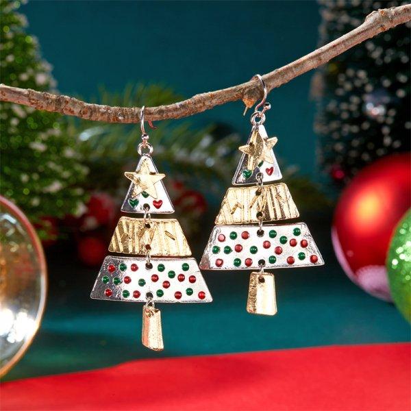 Exquisite Gold Color 3D Christmas Tree Pendant Earrings for Women  Hollow Snowflake Earrings New Year Party Jewelry