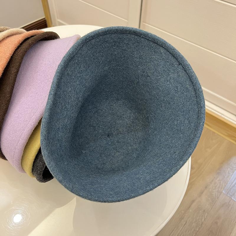 Simple Australian Wool Edge-locked Bucket Hat, Women's Autumn and Winter Warmth, Literary and Artistic Face, Small Bell-shaped Fisherman Hat
