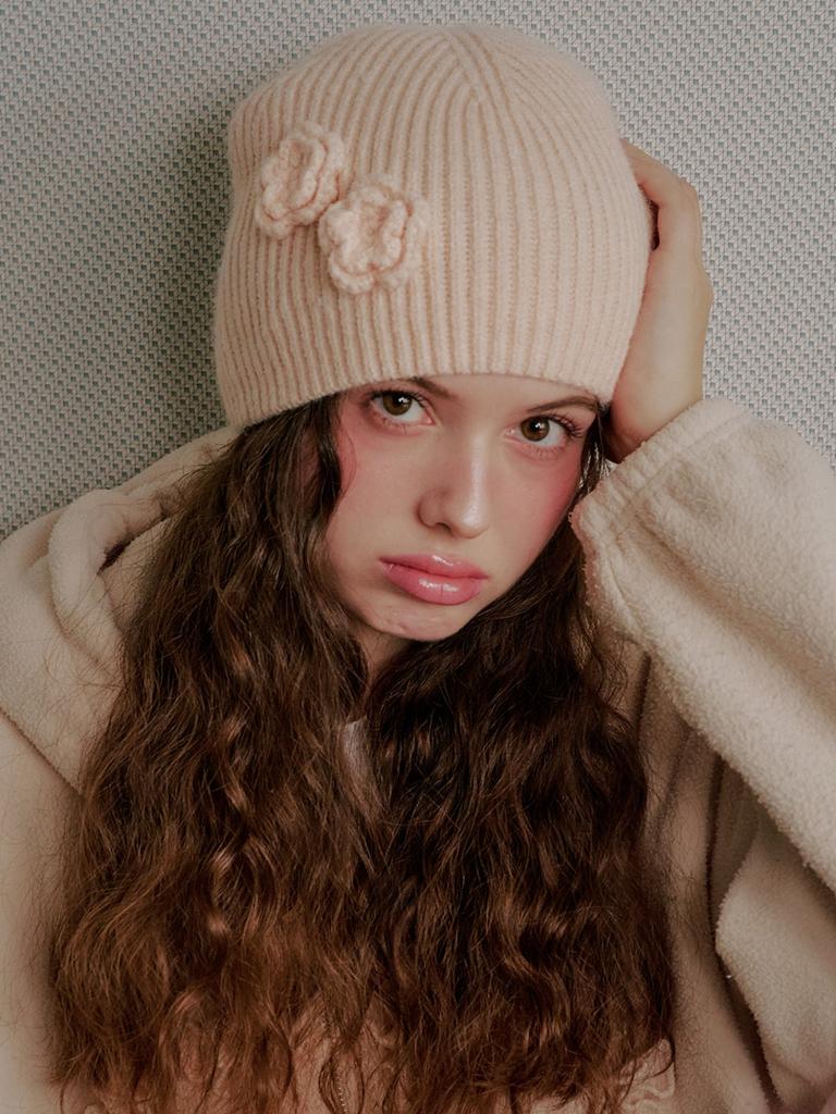 Makeumokeu Cote Beanie_Knit Corsage Flower Beanie_6 Colors