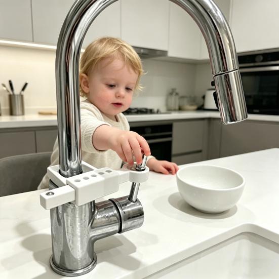 Univerzální zámek na rukojeť vodovodního kohoutku Nastavitelná 9úrovňová délka Bezpečnostní pojistka kohoutku proti domácím mazlíčkům a dětem Omezovač rukojeti kohoutku do kuchyně a koupelny
