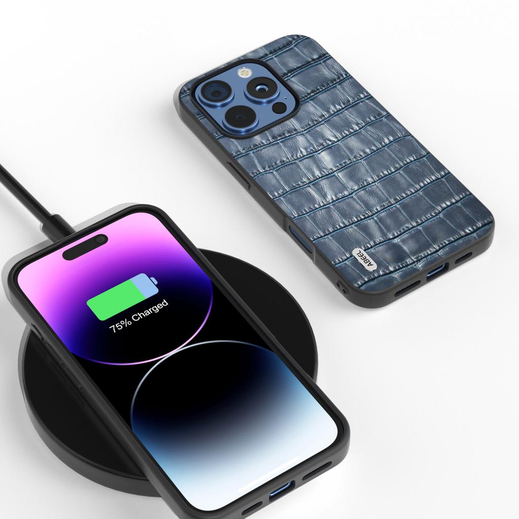 ABEEL For iPhone 16 Pro Max Cases Genuine Cow Leather+PC+TPU Drop-Proof Cell Phone Cover