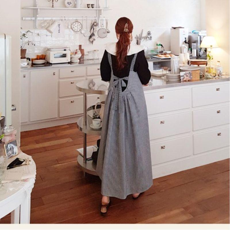 

K-style Plus Size Women s Clothing Chubby Girl Embroider Strap Stripes Back Shoelace Loose Casual and Sweet Mid-Length Suspender Dress Grey(Figure) 4XL