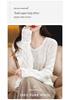 Women's 100% Hollow Wool V-Neck Sweater with Long Sleeves and Loose Collar - Autumn/Winter Style
