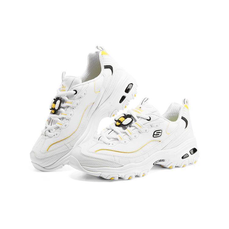 Skechers DLites 1.0 Szövet Bőr Fűzős Alacsony Szárú Apukás Sneakerek Női sneakerek Fehér Sárga 896140-WYL