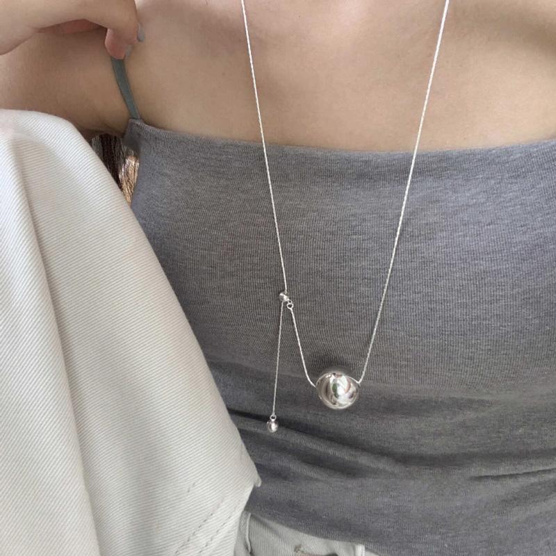 New 925 Silver Smooth Bead With Snake Chain Long Pendant Necklaces for Women Aesthetic Tassel Clavicle Chain Choker Fine Jewelry