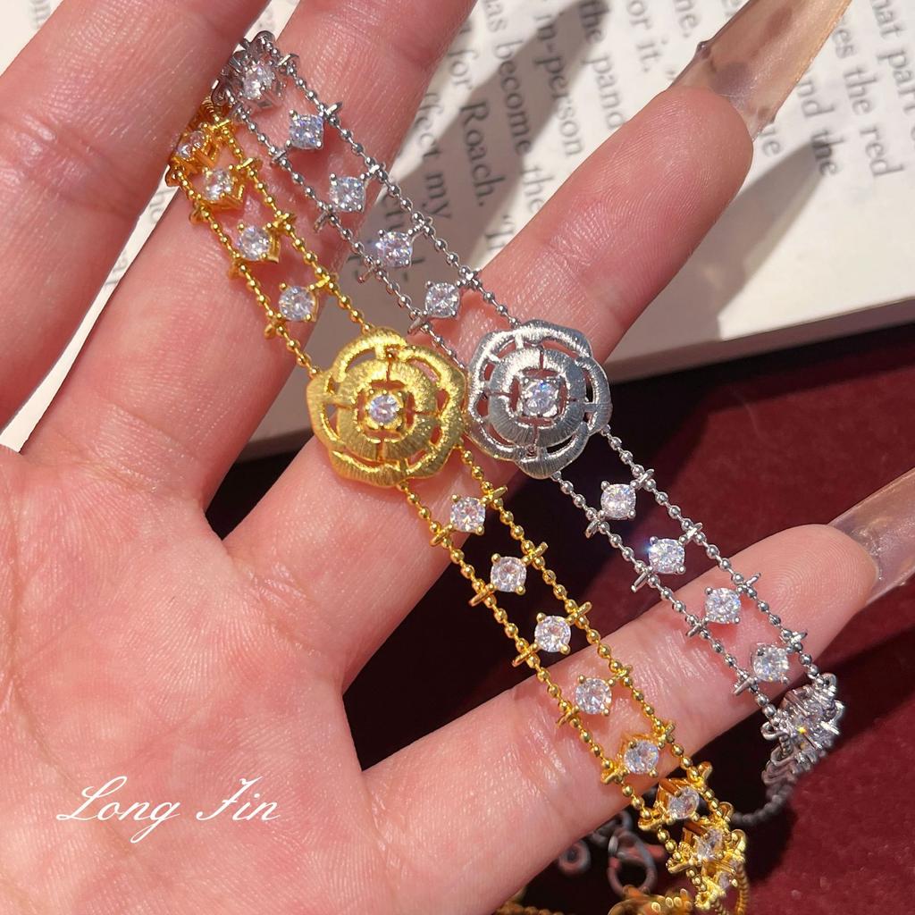Italian Handmade Brushed Camellia Point Diamond Bracelet High-End Light Luxury French Flower Jewelry Live Broadcast