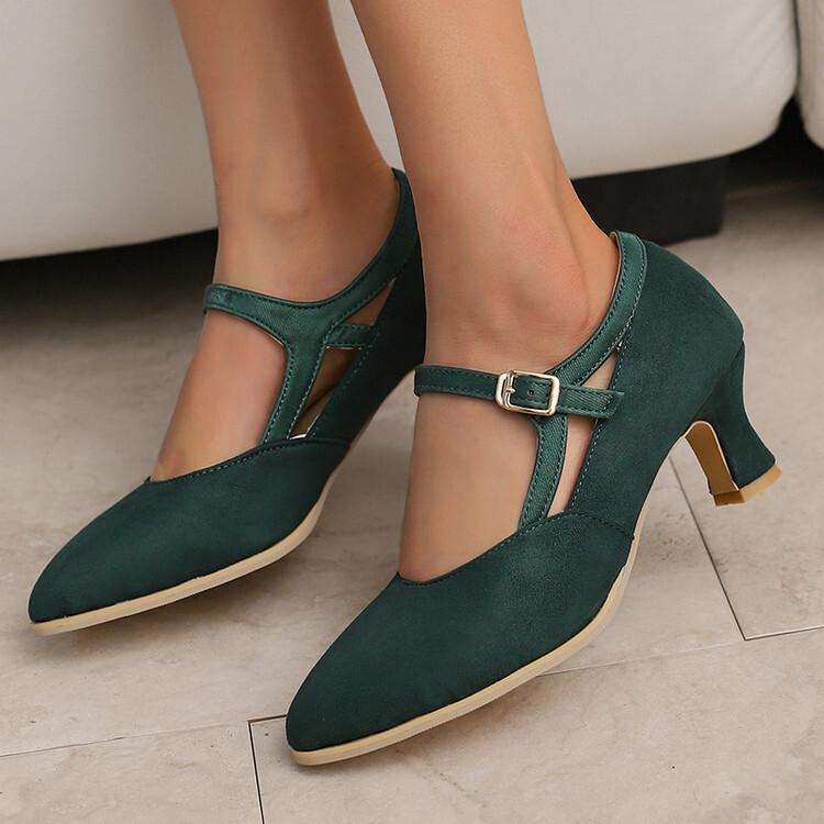 New British Spring and Autumn Shoes Frosted Light Mouth Tripple Strap Single Shoes Thick High Heels Large Size Shoes
