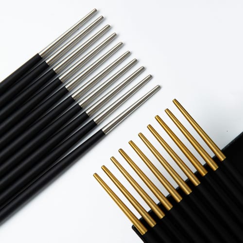 Hive Mind Chopsticks, Set of 5, 21.8cm, Stainless Steel, Non-Slip, Perfect as a Gift or Present (Black/Silver)