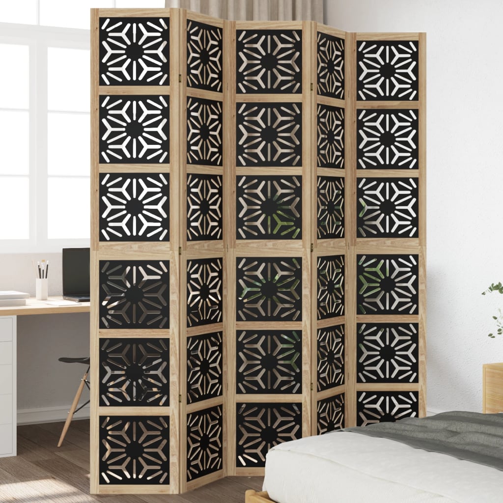 Vidaxl Raumteiler, 5-Panelig, Braun-Schwarz, Massivholz Paulownia