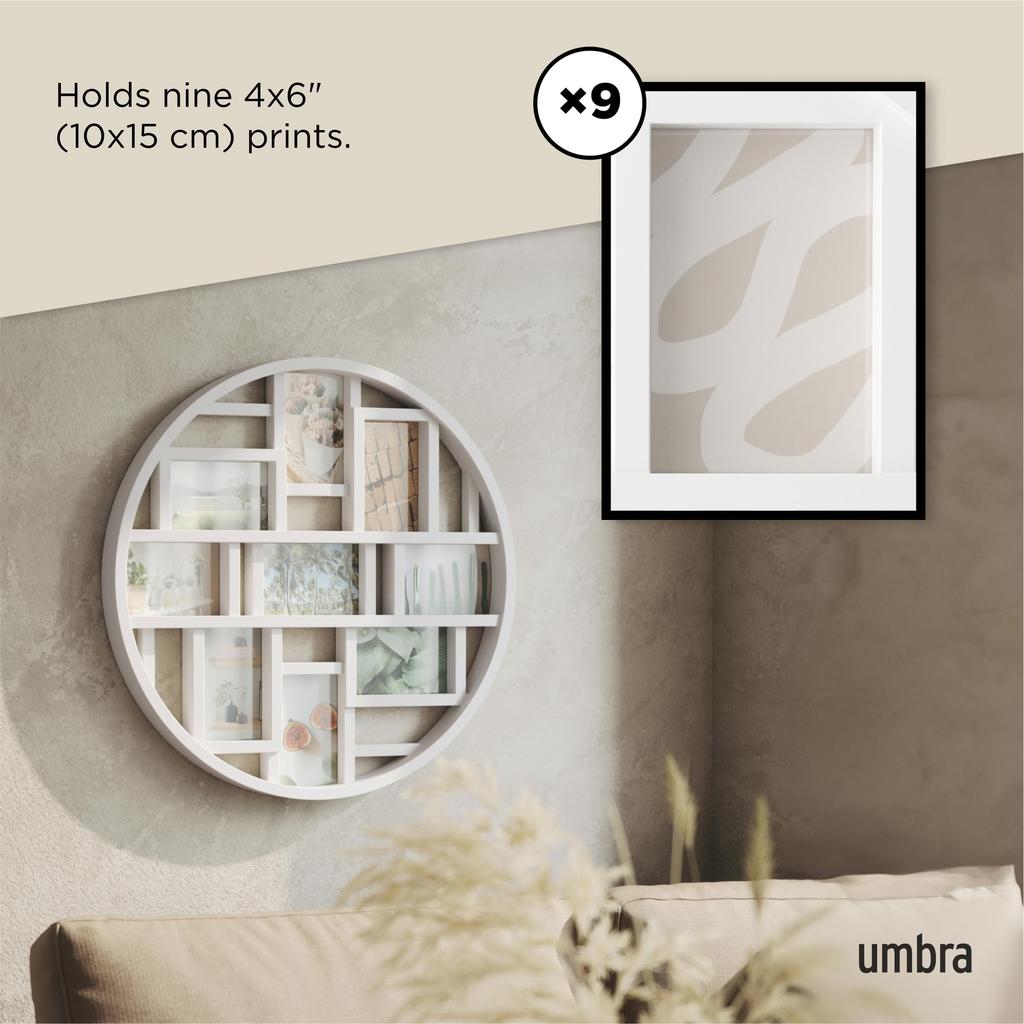 Umbra LUNA Photo Frame, White, 9-Panel, Multi-Plate Photo Display