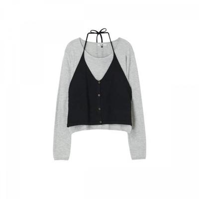 Halterneck Vest Long Sleeve Knit Set As2ex421