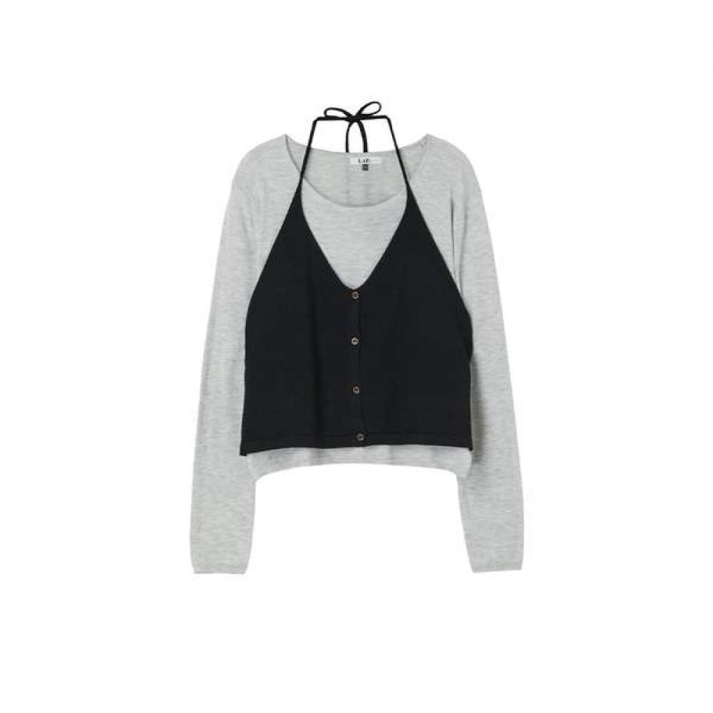 

Lap Halterneck Vest Long Sleeve Knit Set As2ex421 GE (gray)/FF