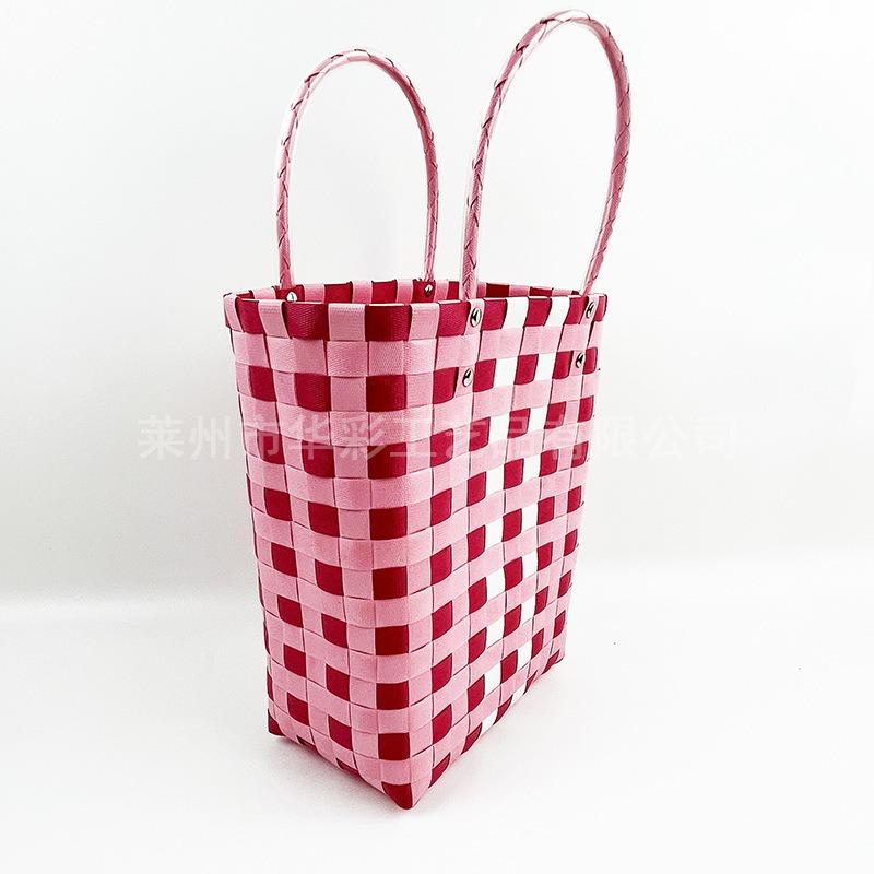 Bucket bag hand-woven contrasting color vegetable basket creative hand basket photo vacation leisure women's bag