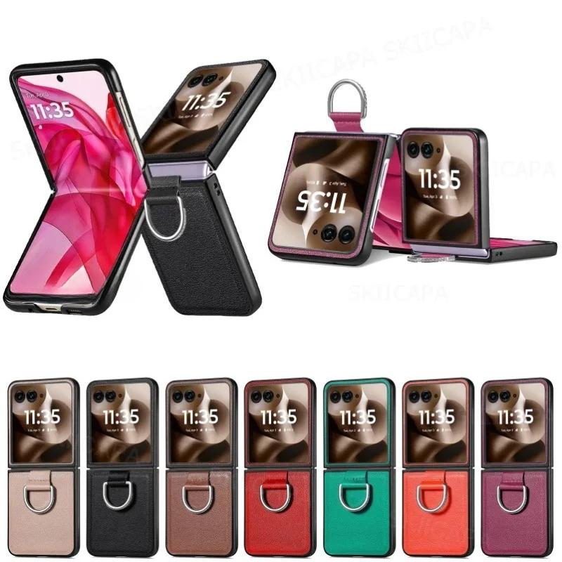 For Motorola Razr 70 Ultra Ring Stand Holder Phone Case For MOTO Razr Ultra 2026 Card Slots Leather Wallet Protective Back Cover
