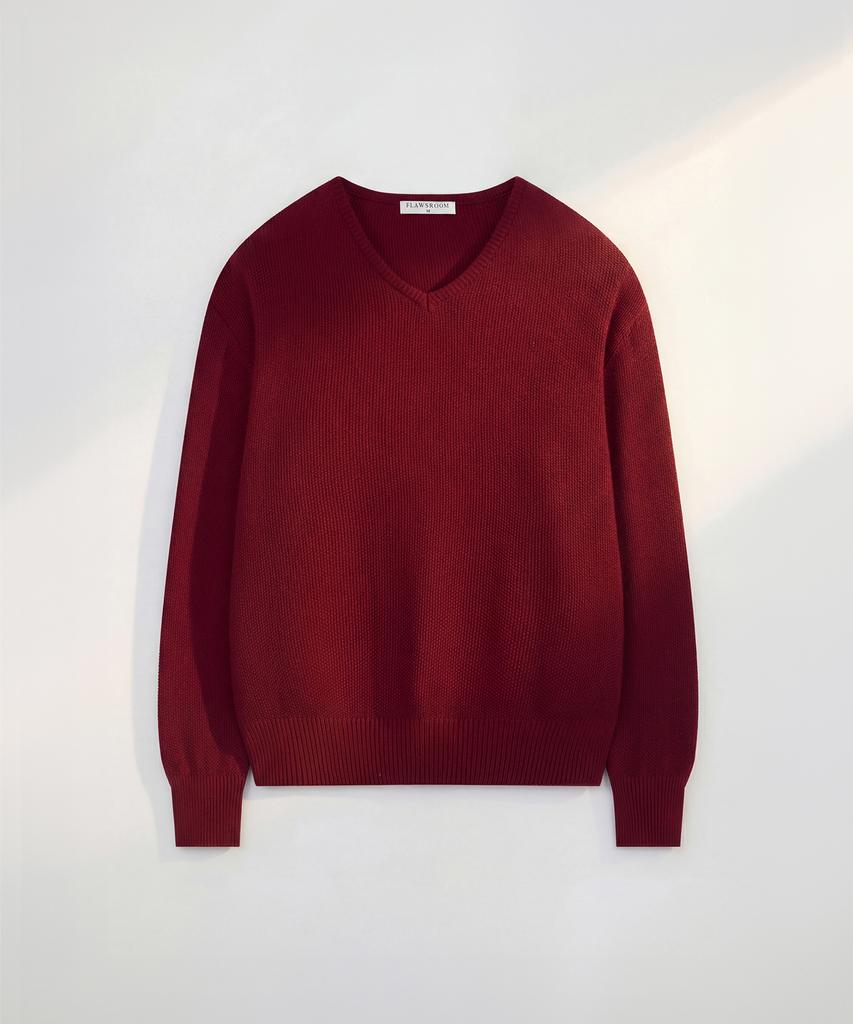 Peullojeulum Waffle Cotton V Neck Burgundy