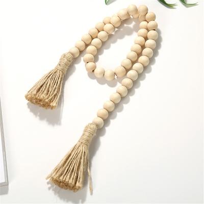 DIY Handmade Garland Farmhouse Ornament With Jute Rustic Wall Hanging Tassels String Wood Bead Garland
