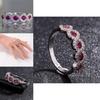 Elegant Ruby Right Hand Ring With Silver Eternal Bridal Wedding Band