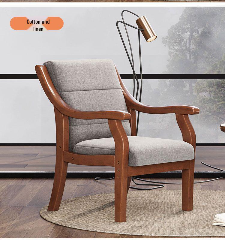 Retro Comfortable Chinese Solid Wood Armchair with Linen Fabric and Native Sponge Cushion.