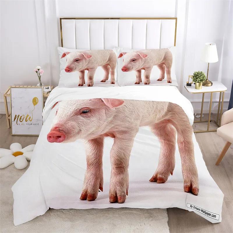 Pig Duvet Cover 3Pcs Lovely Animal Printed Bedding Set Cute Pet Comforter Cover King For Kids Boys Girl Children Bedroom Decor