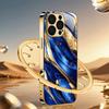 Husă Premium din Sticlă Galvanizată pentru Telefon iPhone 17 16 15 14 13 12 11 PM Pro Max Plus — Schemă de Culori Elegantă Stilată Albastru Aur